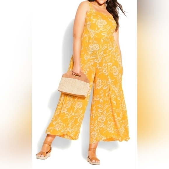 Size M-L Jumper wide leg BOHO Floral print yellow adjustable straps CITY… - Picture 1 of 16